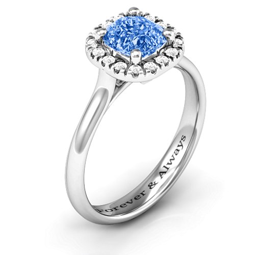 Cushion Halo Ring – Sterling Silver with Fancy Blue Premium Zirconia and White Premium Zirconia