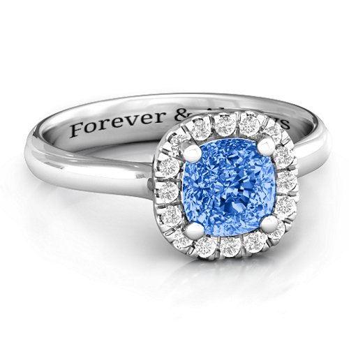 Cushion Halo Ring – Sterling Silver with Fancy Blue Premium Zirconia and White Premium Zirconia
