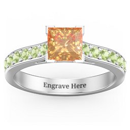 Janelle Princess Cut Ring in 925 Sterling Silver with Fancy Yellow Premium Zirconia and Peridot