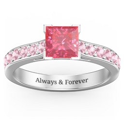 Janelle Princess Cut Ring in 925 Sterling Silver with Fancy Pink Premium Zirconia and Pink Tourmaline