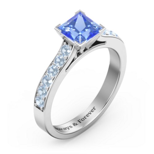 Janelle Princess Cut Ring – Sterling Silver with Fancy Blue Premium Zirconia and Blue Topaz