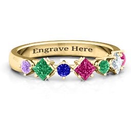 Shape of her Heart Band Ring in 9K Solid Yellow Gold with Emerald, Ruby, Cubic Zirconia, Amethyst, and Blue Sapphire