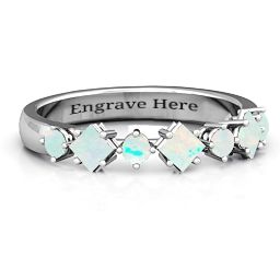 Shape of her Heart Band Ring in 925 Sterling Silver with Opal