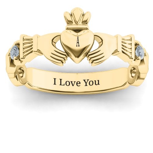 Infinity Claddagh With Side Stones Ring – 9kt Yellow Gold with Cubic Zirconia