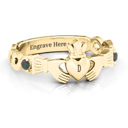 Infinity Claddagh With Side Stones Ring in 18K Gold Plated Silver with Alexandrite