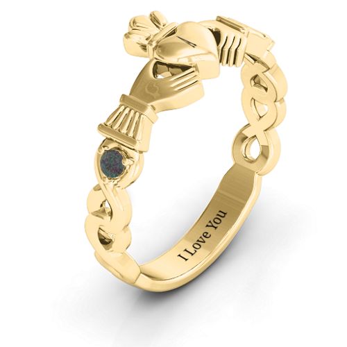 Infinity Claddagh With Side Stones Ring – 18K Gold Plated Silver with Alexandrite