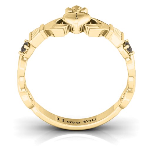 Infinity Claddagh With Side Stones Ring – 18K Gold Plated Silver with Smokey Quartz