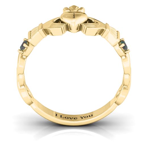 Infinity Claddagh With Side Stones Ring – 18K Gold Plated Silver with Alexandrite