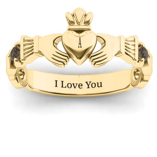 Infinity Claddagh With Side Stones Ring – 18K Gold Plated Silver with Smokey Quartz