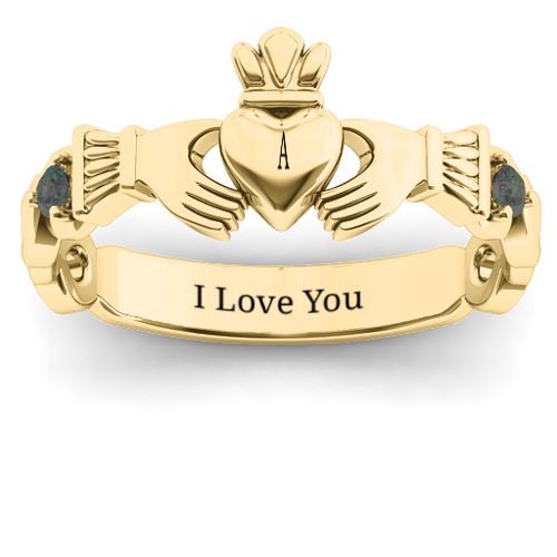 Infinity Claddagh With Side Stones Ring – 18K Gold Plated Silver with Alexandrite