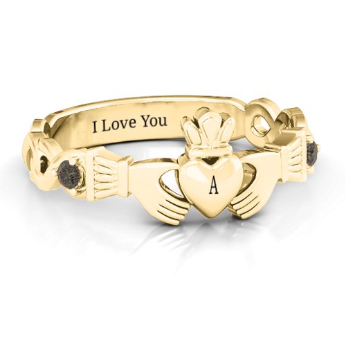 Infinity Claddagh With Side Stones Ring – 18K Gold Plated Silver with Smokey Quartz