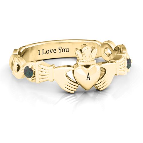 Infinity Claddagh With Side Stones Ring – 18K Gold Plated Silver with Alexandrite