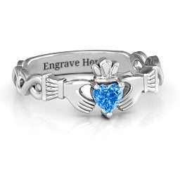 Infinity Claddagh with Heart Stone Ring
