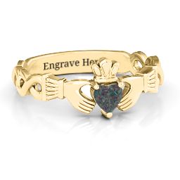 Infinity Claddagh with Heart Stone Ring in 18K Gold Plated Silver