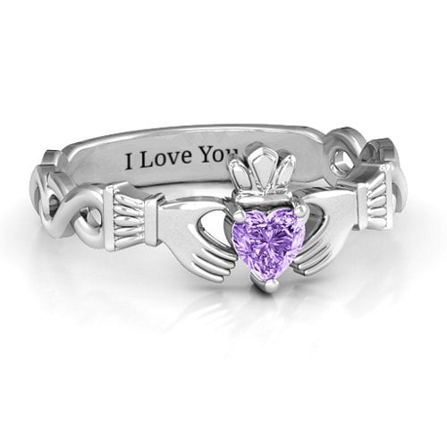 Infinity Claddagh with Heart Stone Ring