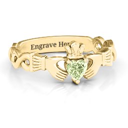 Infinity Claddagh with Heart Stone Ring in 18K Gold Plated Silver with Peridot