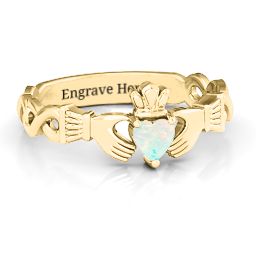 Infinity Claddagh with Heart Stone Ring in 18K Gold Plated Silver with Opal