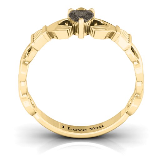 Infinity Claddagh with Heart Stone Ring – 18K Gold Plated Silver with Smokey Quartz