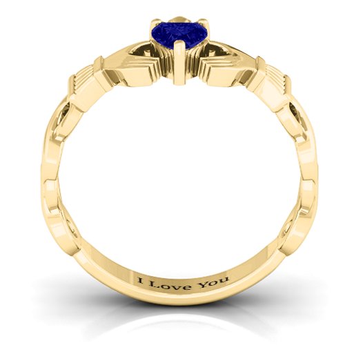 Infinity Claddagh with Heart Stone Ring – 18K Gold Plated Silver with Blue Sapphire