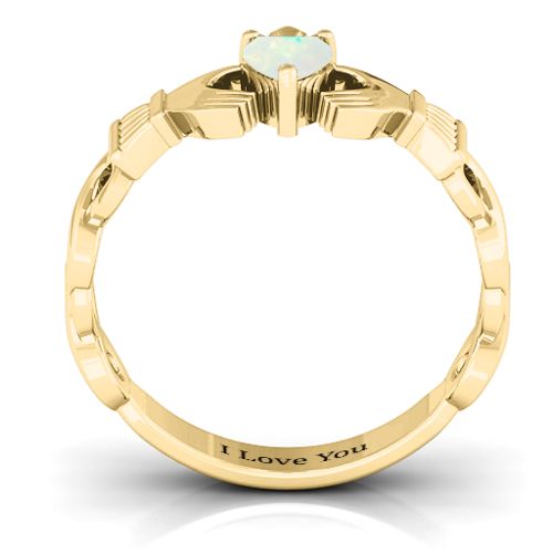 Infinity Claddagh with Heart Stone Ring – 18K Gold Plated Silver with Opal