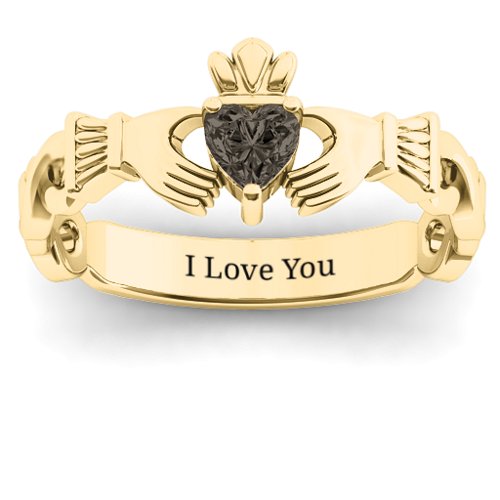 Infinity Claddagh with Heart Stone Ring – 18K Gold Plated Silver with Smokey Quartz