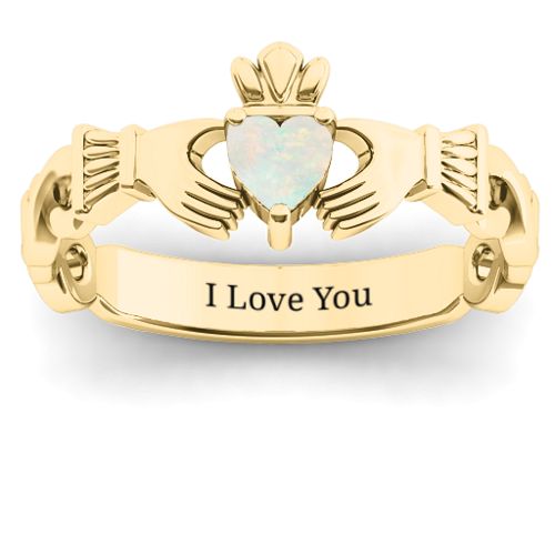 Infinity Claddagh with Heart Stone Ring – 18K Gold Plated Silver with Opal