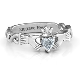 Infinity Claddagh with Heart Stone Ring in 925 Sterling Silver with Cubic Zirconia