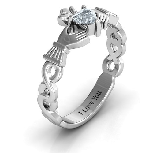 Infinity Claddagh with Heart Stone Ring – Sterling Silver with Cubic Zirconia