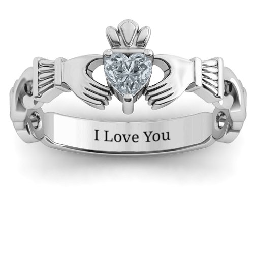 Infinity Claddagh with Heart Stone Ring – Sterling Silver with Cubic Zirconia