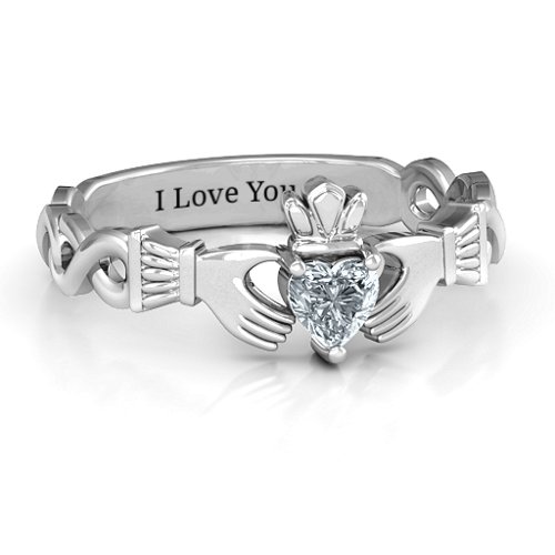 Infinity Claddagh with Heart Stone Ring – Sterling Silver with Cubic Zirconia