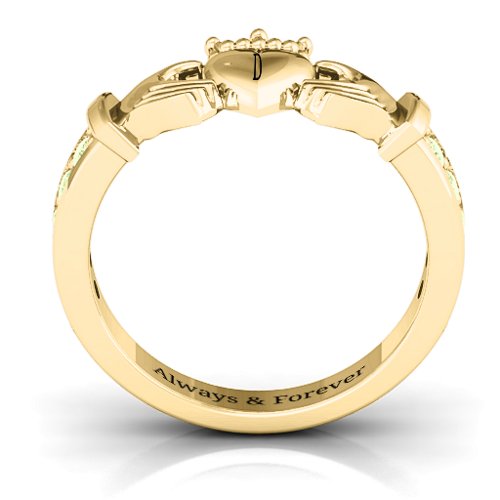 Classic Claddagh Ring with Accents – 18K Gold Plated Silver with Peridot