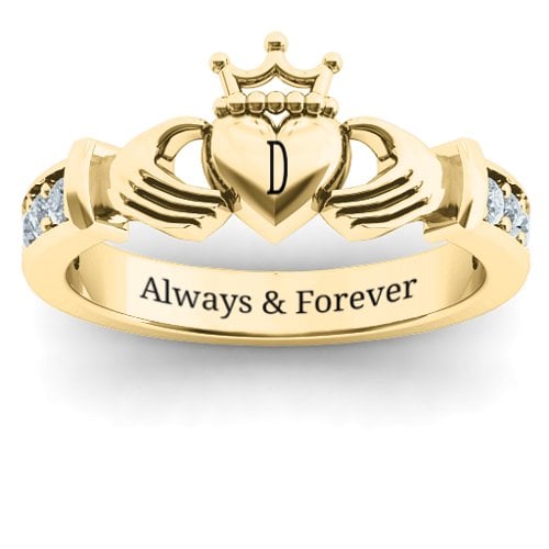 Classic Claddagh Ring with Accents – 18K Gold Plated Silver with Cubic Zirconia