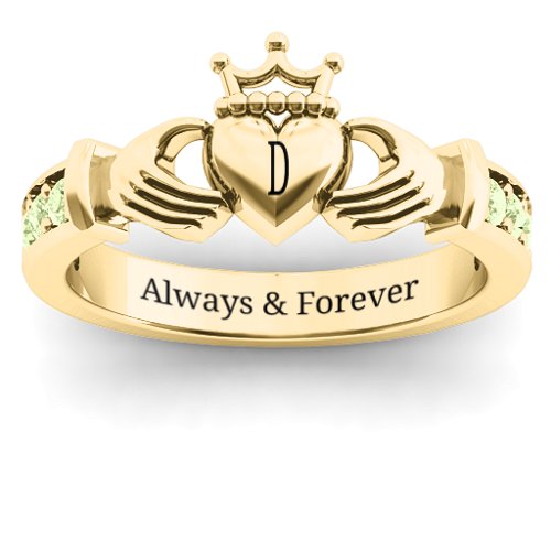 Classic Claddagh Ring with Accents – 18K Gold Plated Silver with Peridot