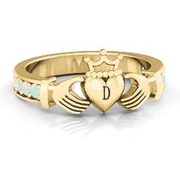 Classic Claddagh Ring with Accents in 18K Gold Plated Silver with Opal