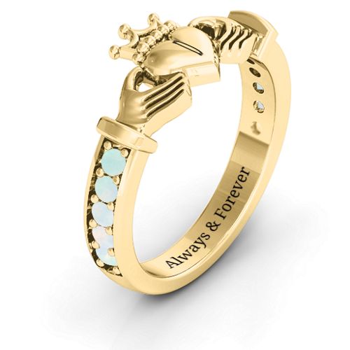 Classic Claddagh Ring with Accents – 18K Gold Plated Silver with Opal