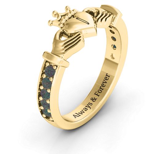 Classic Claddagh Ring with Accents – 18K Gold Plated Silver with Alexandrite