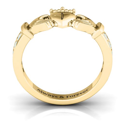 Classic Claddagh Ring with Accents – 18K Gold Plated Silver with Opal