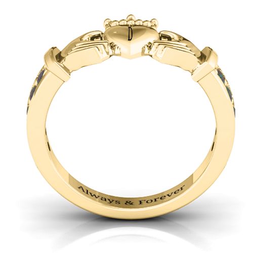 Classic Claddagh Ring with Accents – 18K Gold Plated Silver with Alexandrite
