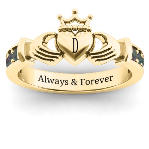 Classic Claddagh Ring with Accents – 18K Gold Plated Silver with Alexandrite
