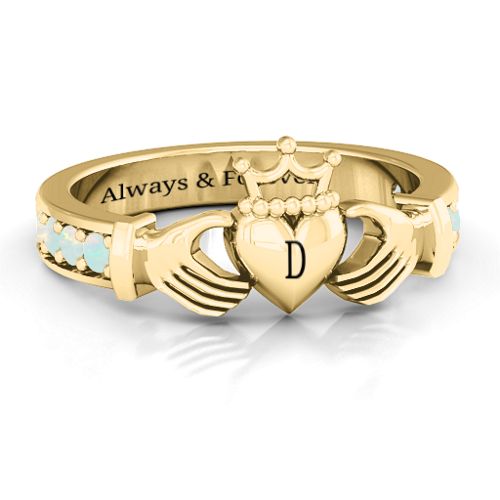 Classic Claddagh Ring with Accents – 18K Gold Plated Silver with Opal