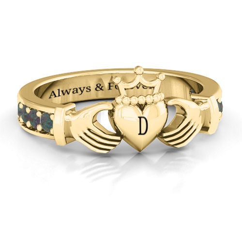 Classic Claddagh Ring with Accents – 18K Gold Plated Silver with Alexandrite
