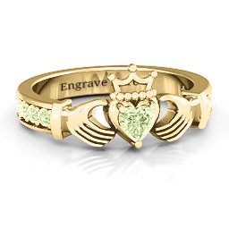 Classic Claddagh Heart Cut Ring with Accents in 18K Gold Plated Silver with Peridot