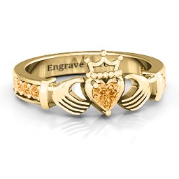 Classic Claddagh Heart Cut Ring with Accents in 18K Gold Plated Silver with Citrine