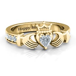 Classic Claddagh Heart Cut Ring with Accents in 18K Gold Plated Silver with Cubic Zirconia