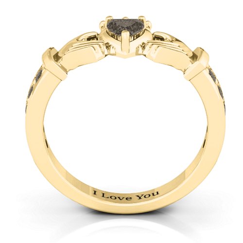 Classic Claddagh Heart Cut Ring with Accents – 18K Gold Plated Silver with Smokey Quartz
