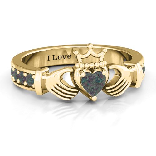 Classic Claddagh Heart Cut Ring with Accents – 18K Gold Plated Silver with Alexandrite