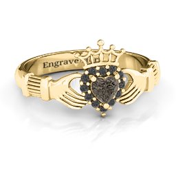 Claddagh with Halo Ring in 18K Gold Plated Silver