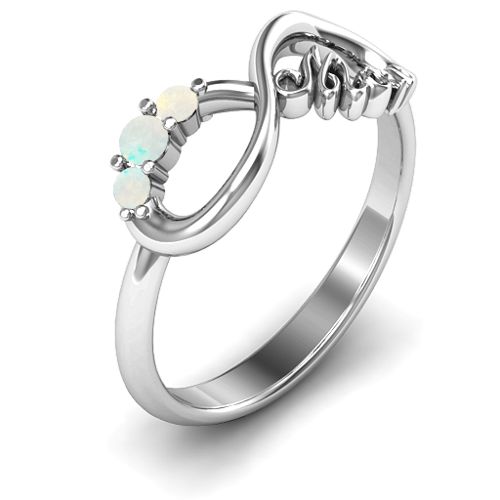 Mom's Infinite Love with Stones Ring – Sterling Silver with Opal