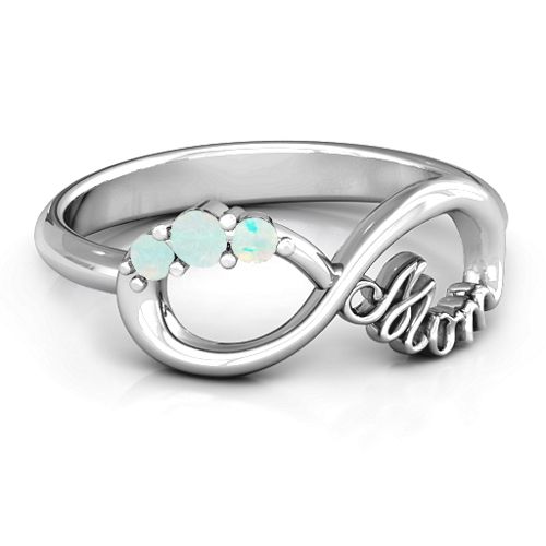 Mom's Infinite Love with Stones Ring – Sterling Silver with Opal