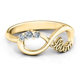 Mom's Infinite Love with Stones Ring in 9K Solid Yellow Gold
